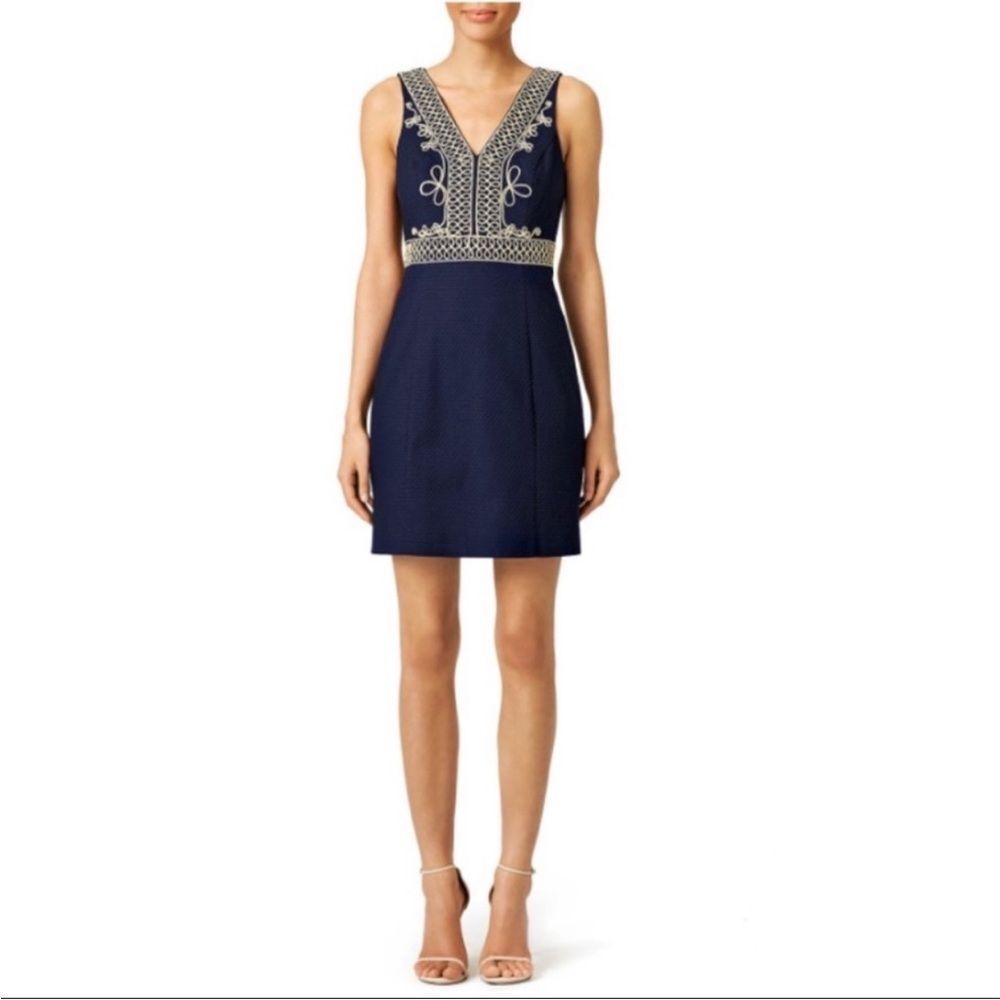 Lilly Pulitzer Aveline V-Neck Shift Dress Pure Navy Jumbo Pique Size 00 $288